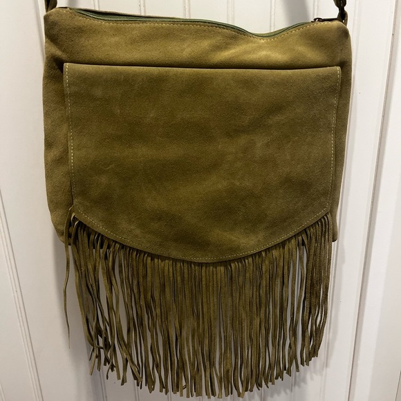 Sundance Catalog Olive Suede Leather Fringe Shoulder Bag - Picture 2 of 8